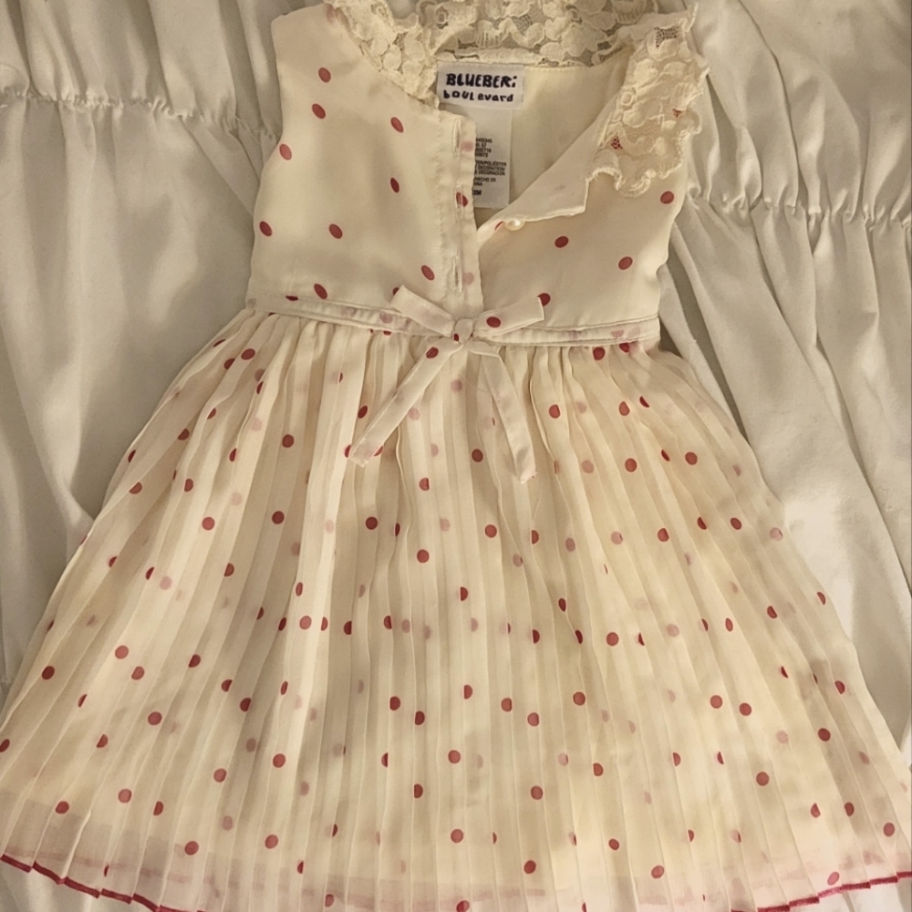 Blueberi Boulevard 12M White dress with pink polka dots